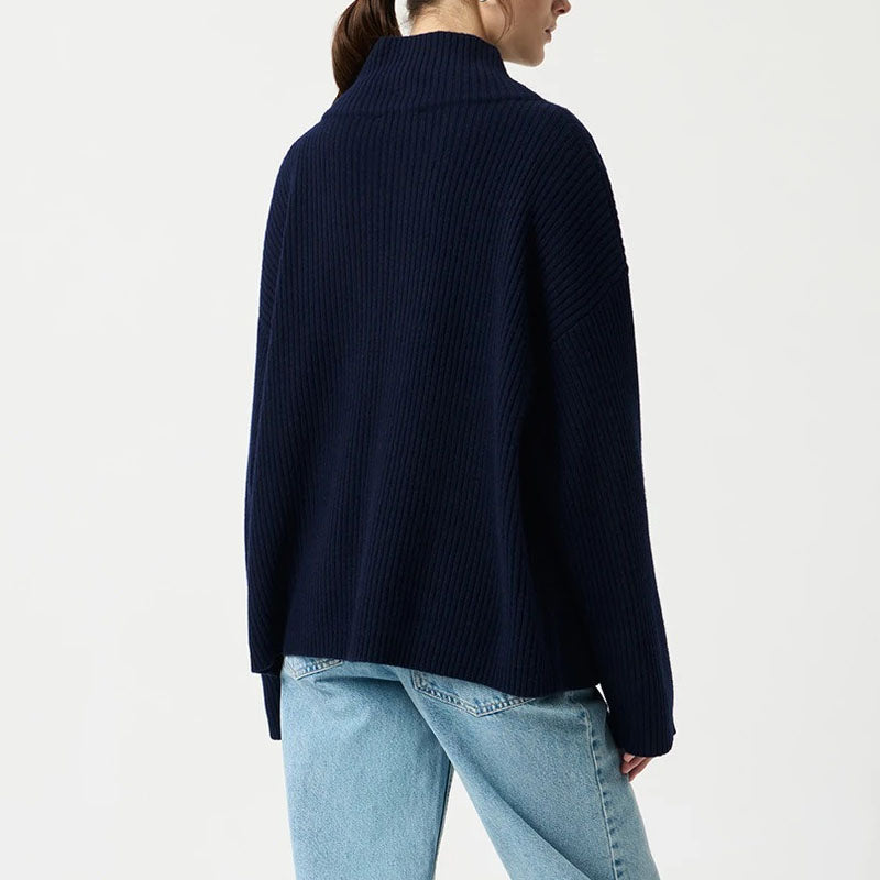 Simple Ribbed Knit Mock Neck Zip Up Cardigan