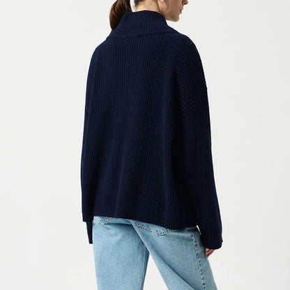 Simple Ribbed Knit Mock Neck Zip Up Cardigan