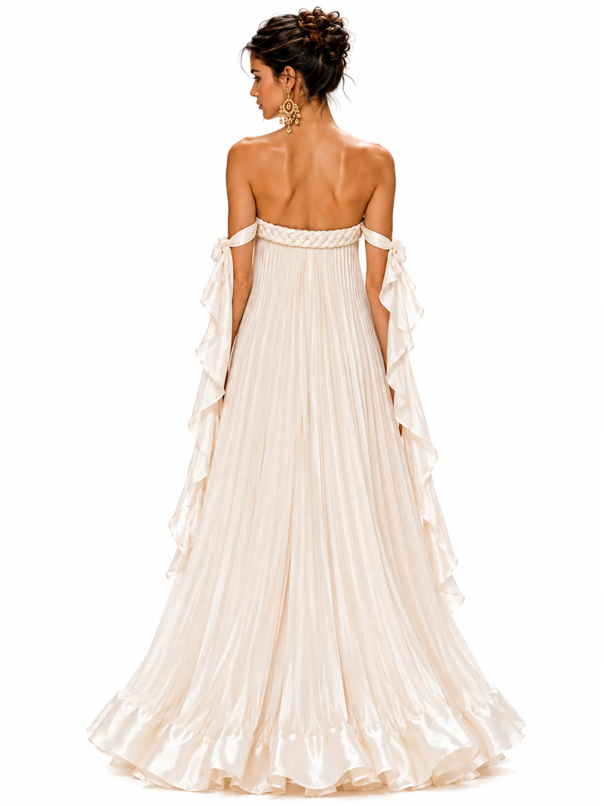 Matilda Pleated Strapless Ruffled Maxi Dress