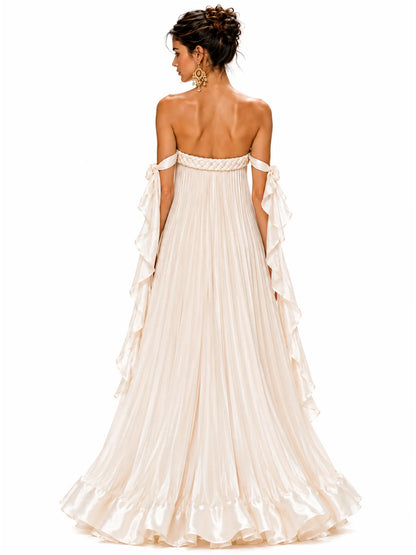 Matilda Pleated Strapless Ruffled Maxi Dress