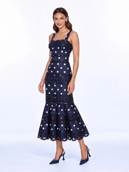Neva Lace-Panel Polka-Dot Midi Dress