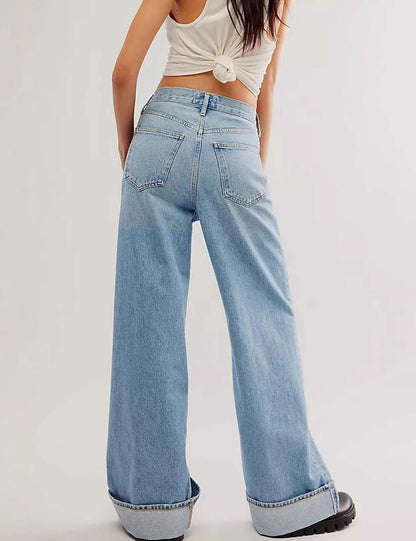Casual Washed High Waisted Straight Leg Jeans