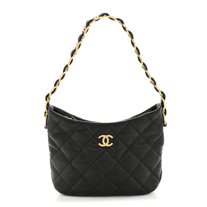 Lambskin Quilted CC Links Hobo Black