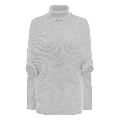 Solid Color Loose Poncho High Neck Sweater
