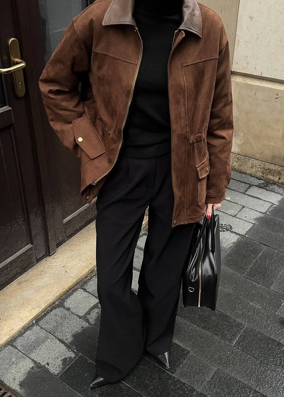 Oversized Suede Jacket With Contrast Collar