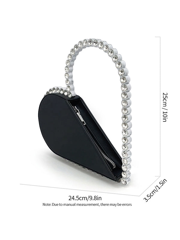Contrast Color Heart Shape Hollow Rhinestone Zipper Evening Bags