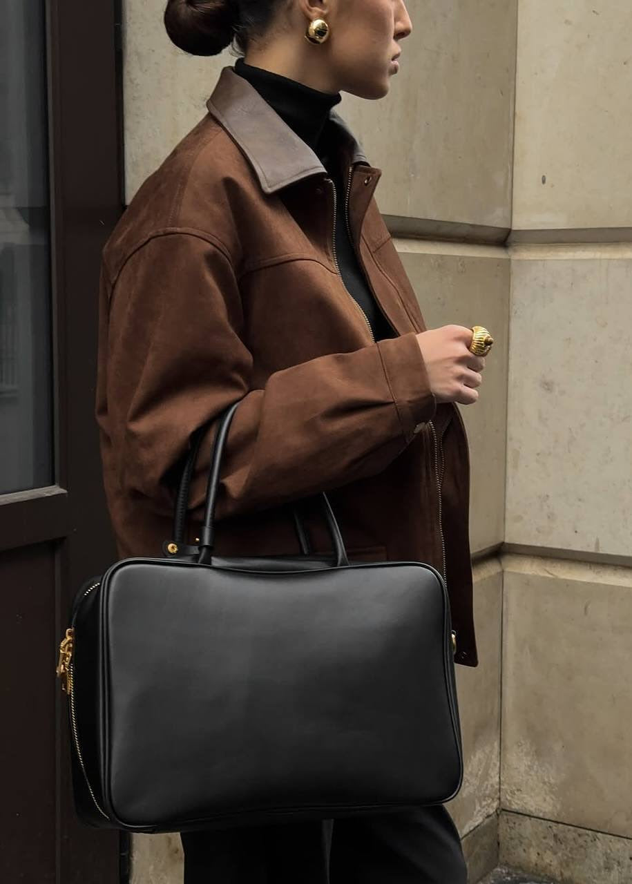 Oversized Suede Jacket With Contrast Collar