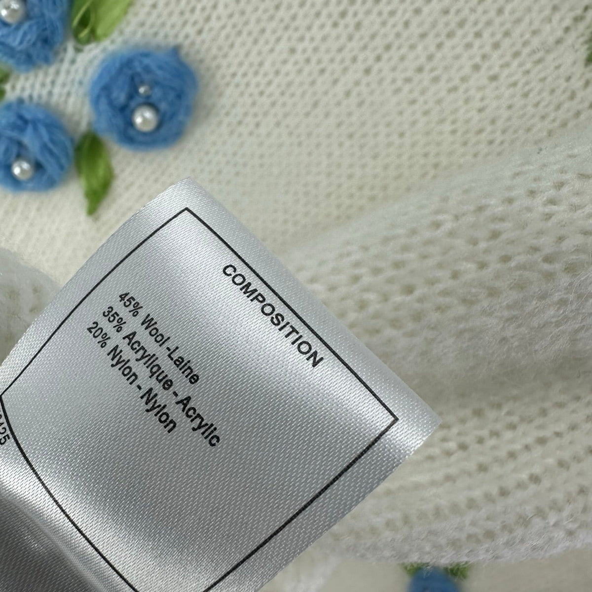 CC Floral Long-Sleeved Sweater White Wool Nylon 345973
