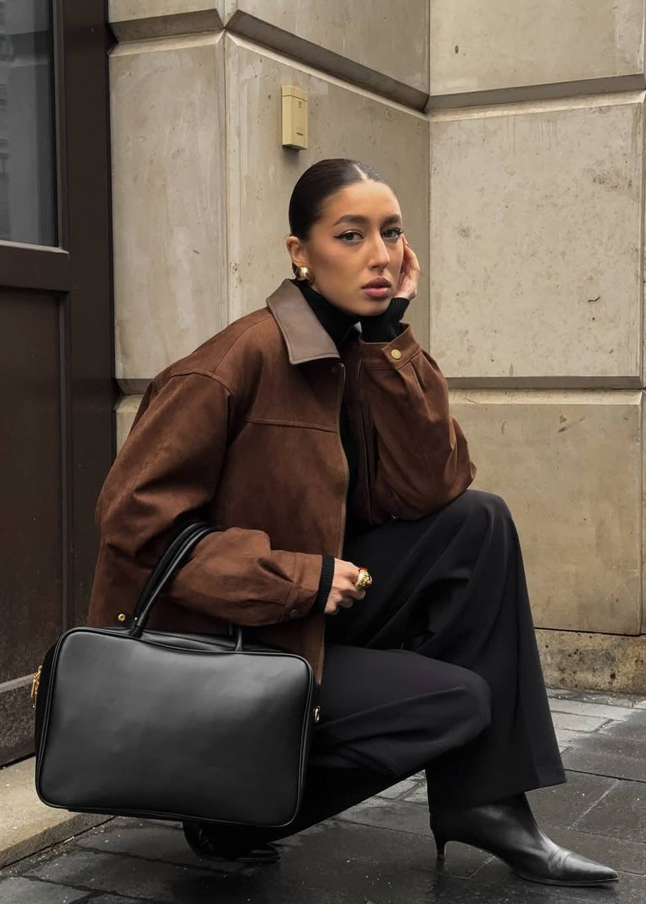 Oversized Suede Jacket With Contrast Collar