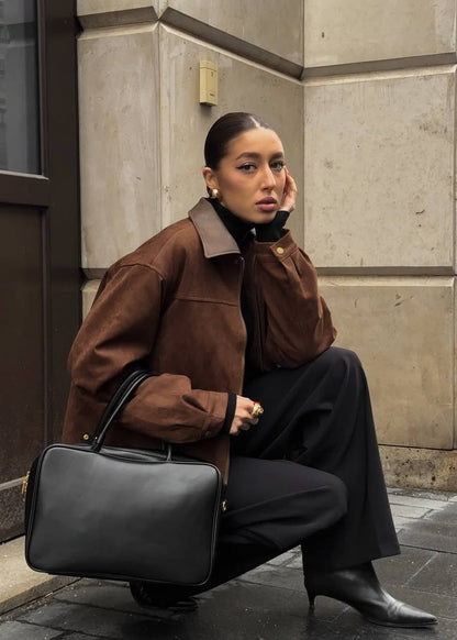 Oversized Suede Jacket With Contrast Collar