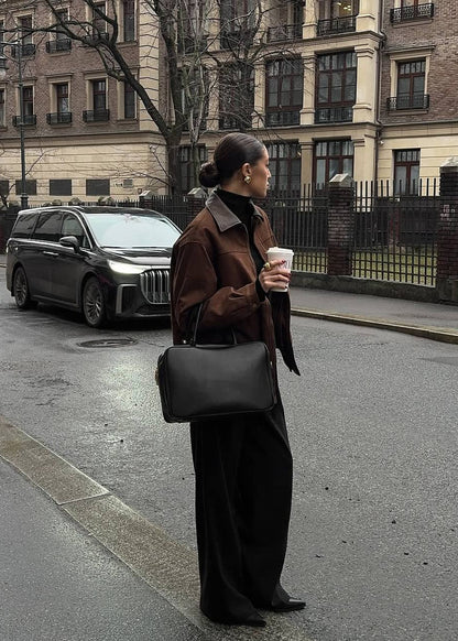 Oversized Suede Jacket With Contrast Collar
