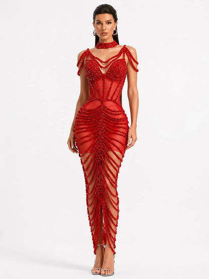 Olivia Rhinestone Cut-Out Maxi Dress