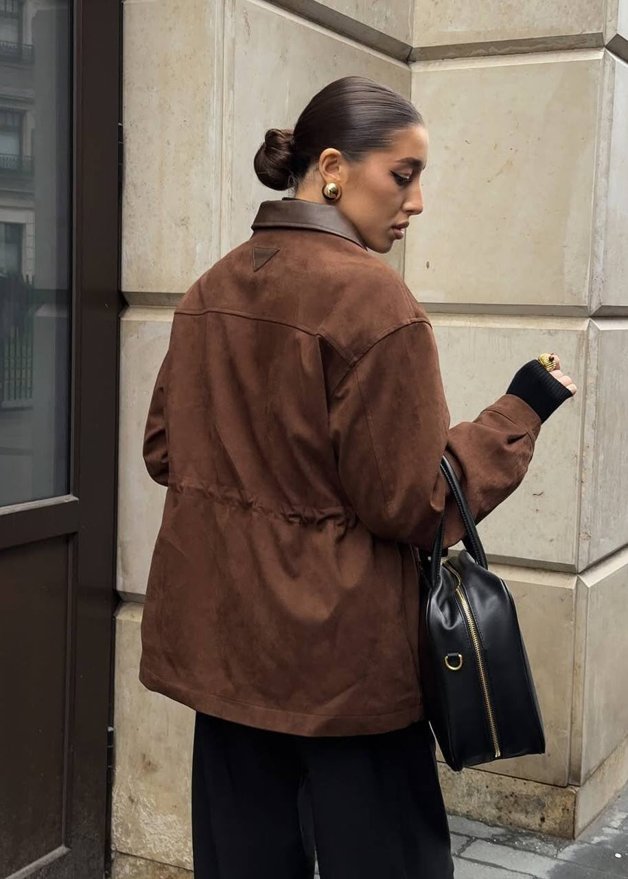 Oversized Suede Jacket With Contrast Collar