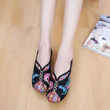 Phoenix Embroidered Old Peking Vintage Flat Shoes