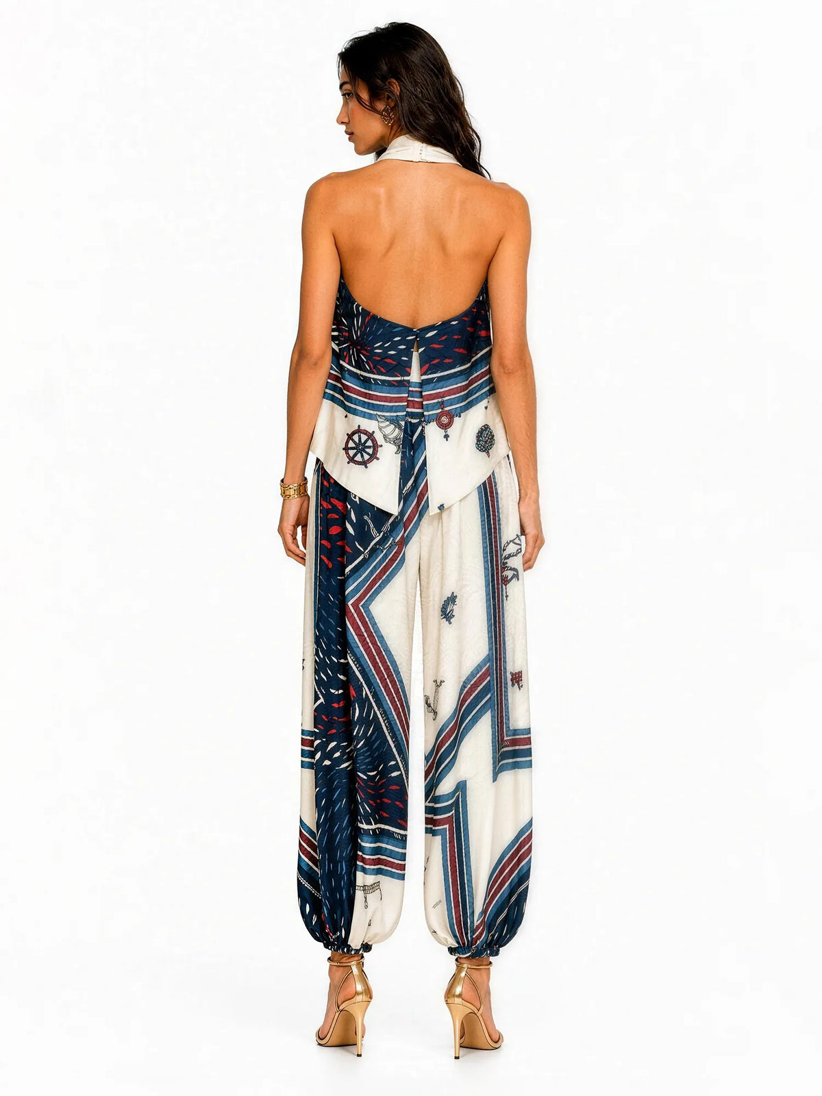 Hazel Vintage Print Halter Wide-Leg Pants Set