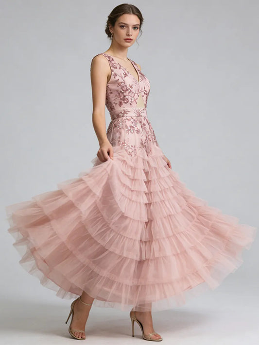 Mila Floral Ruffled Tulle Maxi Dress