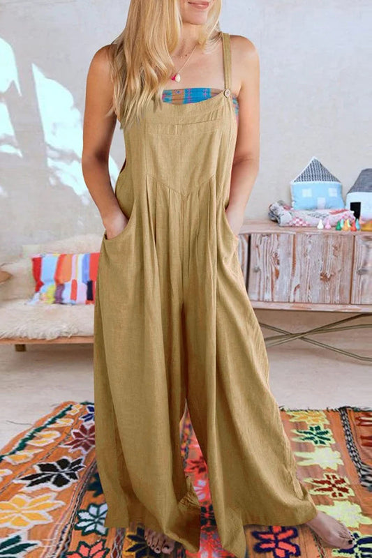 Solid Loose Casual Wide Leg Insert pocket Jumpsuit