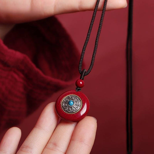 Vermilion Pendant Women'S Safety Buckle Six-Syllable Mantra Pendant Necklace