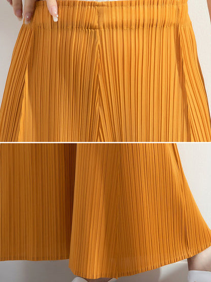 Simple Loose Wide Leg Pleated Solid Color Casual Pants Bottoms