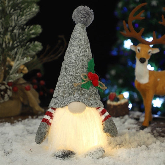 Knitted Pointed Hat With Light Elderly Figurine DÃ©cor