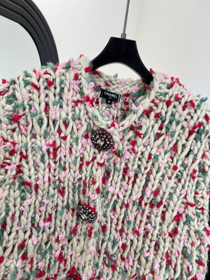 Chanel Hand-crocheted Colorful Pom-pom Vest Cashmere