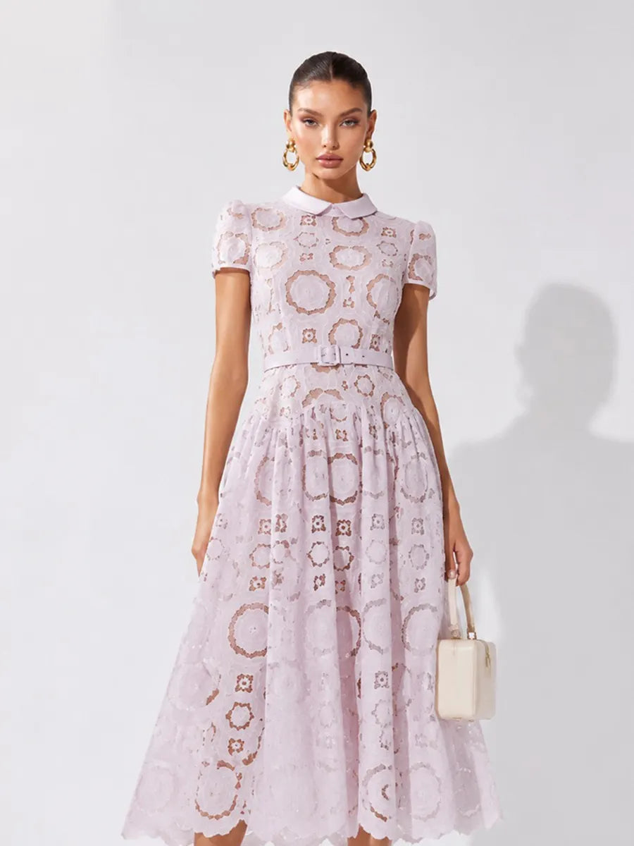 Yvette Cut-out Floral Lace Panel Midi Dress