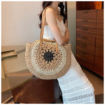 Crochet Market Bag Color Contrast Patchwork Woven Bag