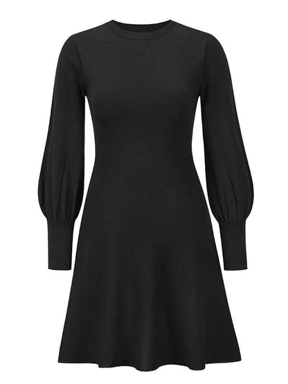 Puff Sleeves Wrap Solid Color Round-Neck Mini Dresses