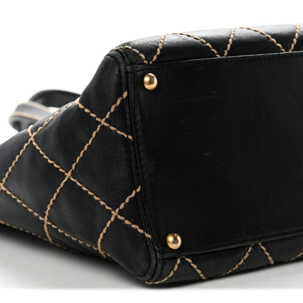 Calfskin Contrast Stitch Surpique Tote Black