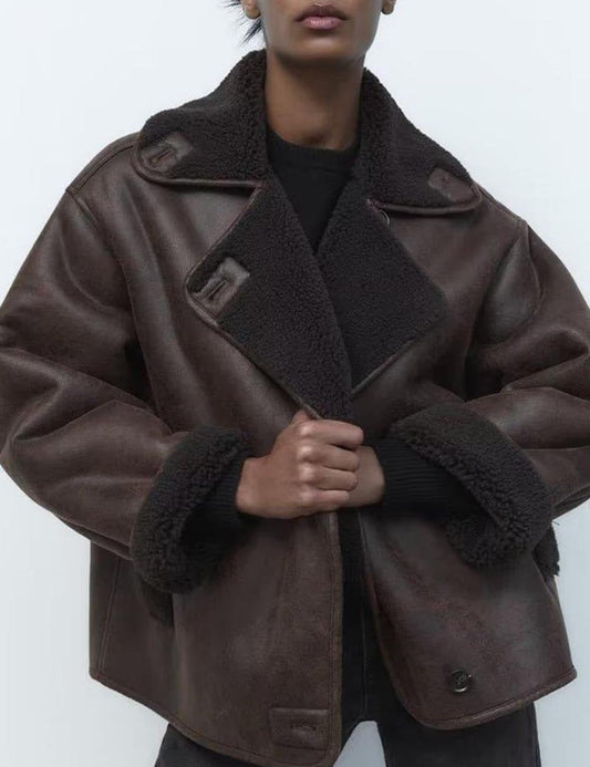 Oversized Plush Faux Suede Winter Coat