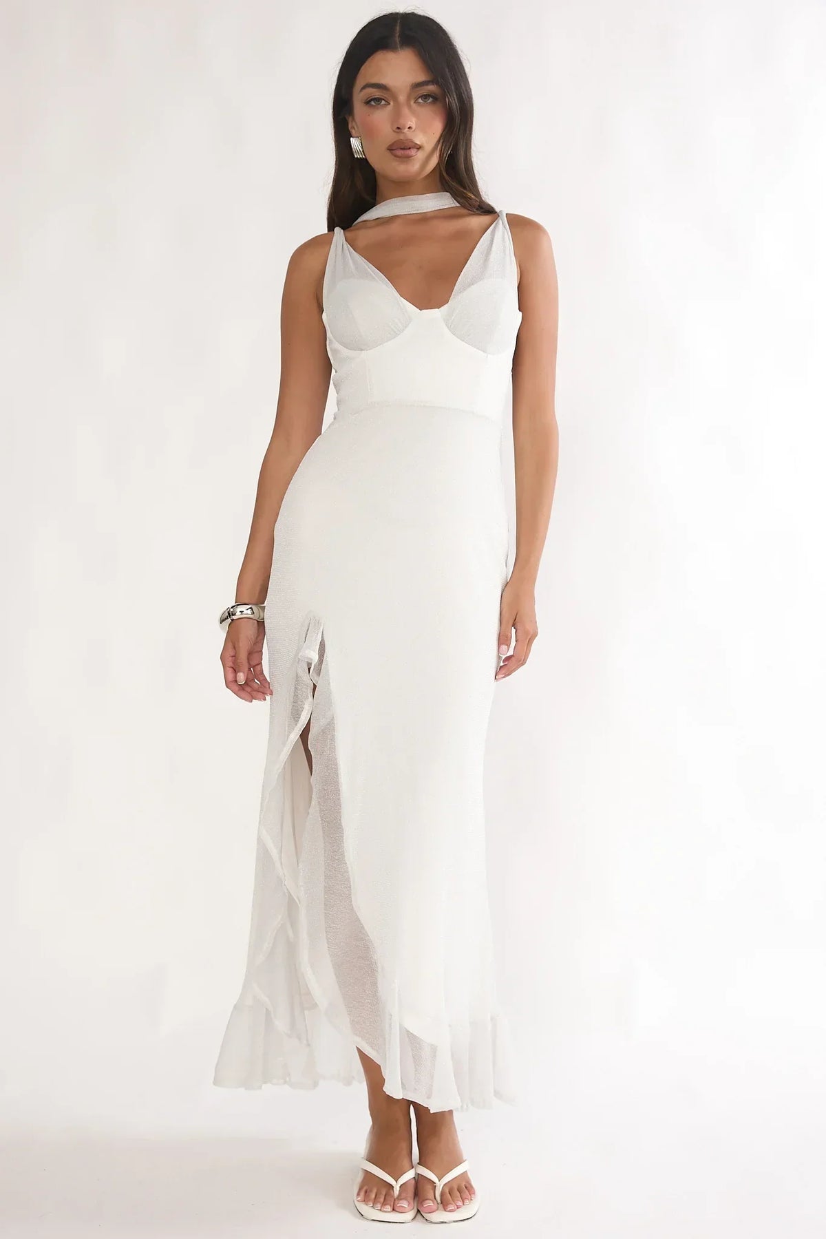 Chantrelle Twist Back Split Maxi Dress Silver