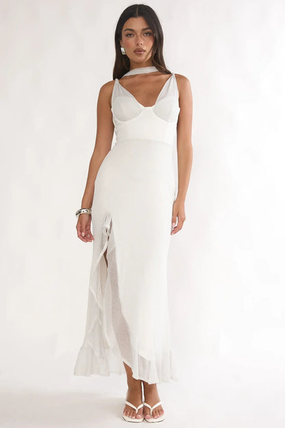 Chantrelle Twist Back Split Maxi Dress Silver