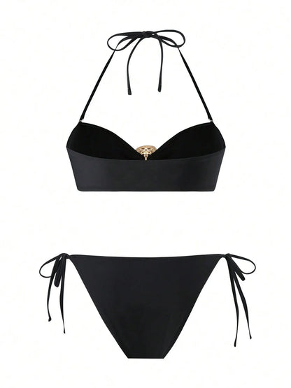 Chloe Printed Lace-Up Bikini Set