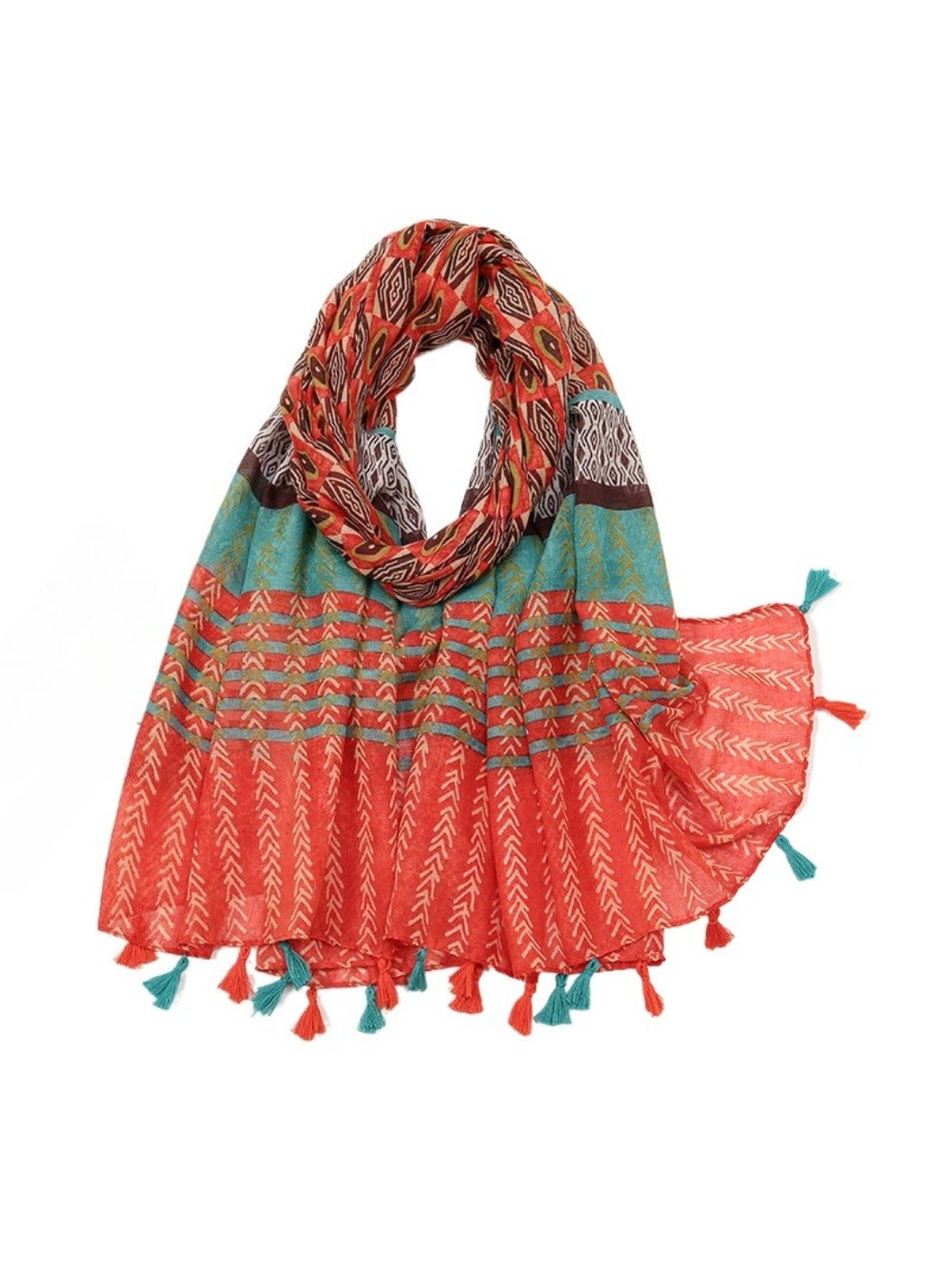 Scarvii - Retro Printed Fringed Scarf Shawl