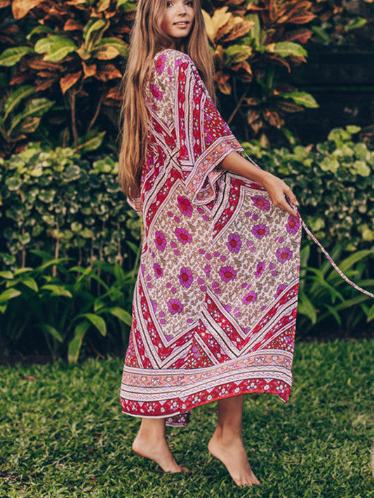 Chiffon Printed Loose Waist With Beach Dress Holiday Sun Bikini Blouse