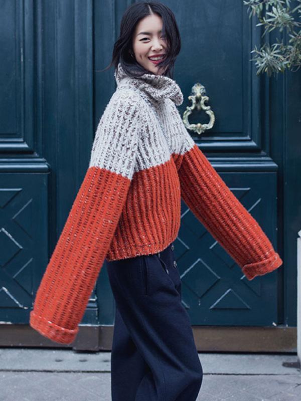 Casual Split-Joint High Neck Sweater