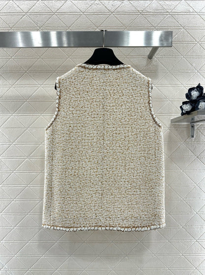 CC 26 Vest With Gold-colored Buttons Beige Tweed Fabric