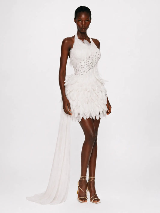 Camilla Rhinestone-Embellished Sleeveless Feather Mini Dress