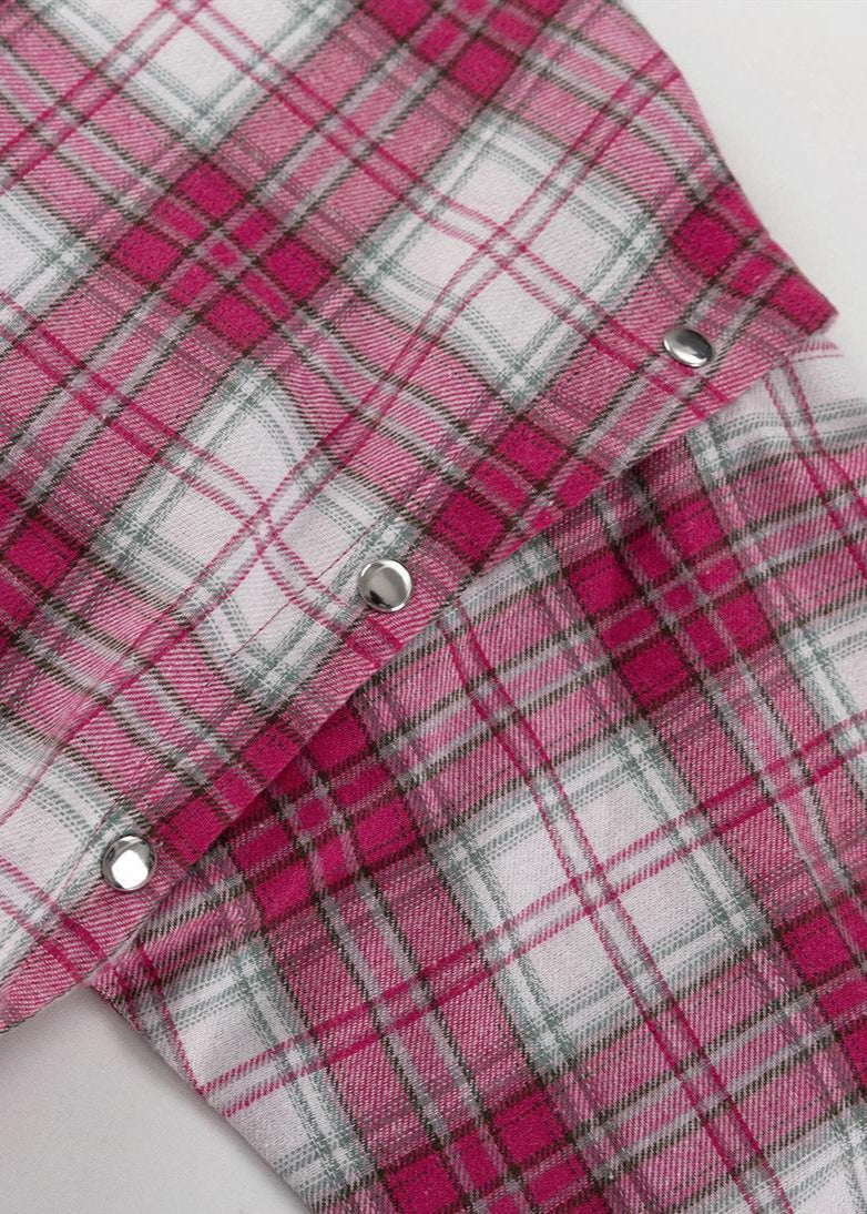 Oversized Pink Plaid Shirt Cotton Blend Soft Fabric