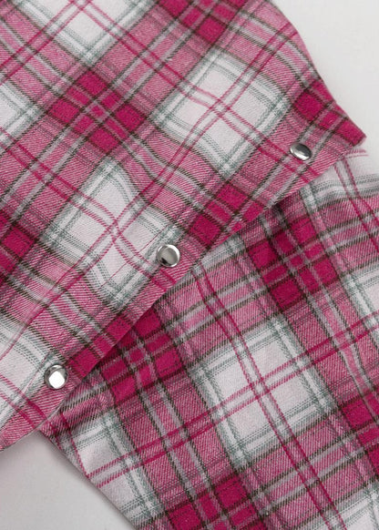 Oversized Pink Plaid Shirt Cotton Blend Soft Fabric