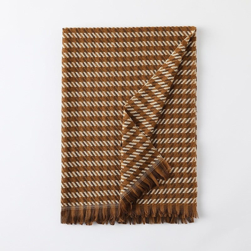Imitated Cashmere Houndstooth Tassel Shawl Scarf