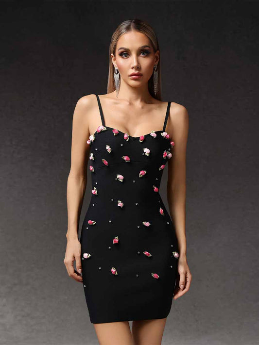 Rose Flowers Sleeveless Bandage Maxi Dress