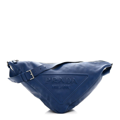 Vitello Daino Triangle Shoulder Bag Blue