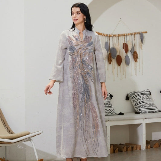 Muslim Abaya Dress With Beaded Net