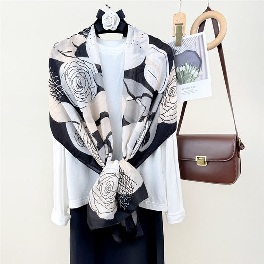 Thin Printed Long Silk Scarf