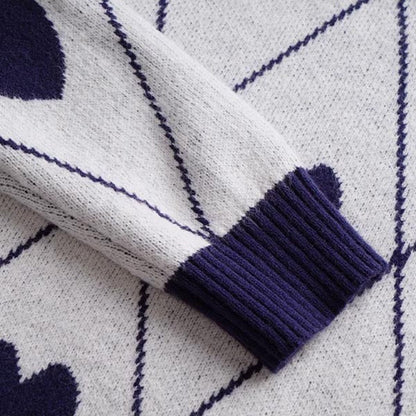 Sweet Heart Jacquard Crew Neck Knit Sweater