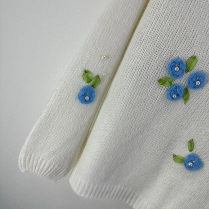 CC Floral Long-Sleeved Sweater White Wool Nylon 345973