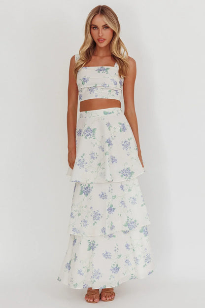 Dixon Pintuck Pleat Crop Top Floral Beige