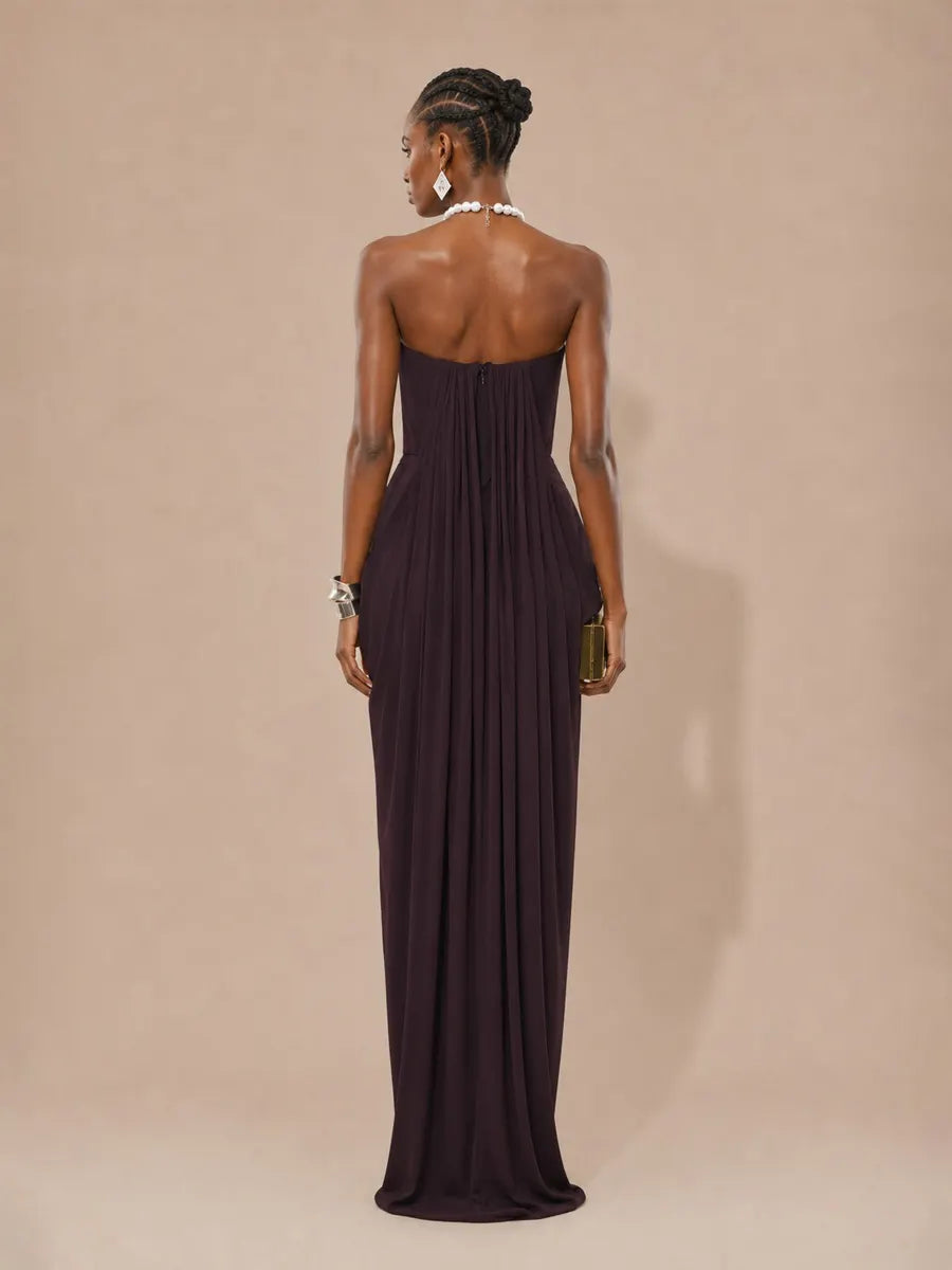 Seraphine Minimalist Pleated Strapless Maxi Dress