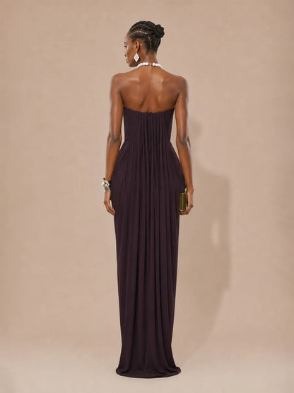Seraphine Minimalist Pleated Strapless Maxi Dress
